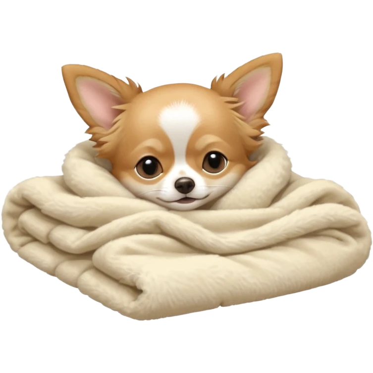 Long haired chihuahua, beige, white chest and socks, sleeping cutely under blanket emoji