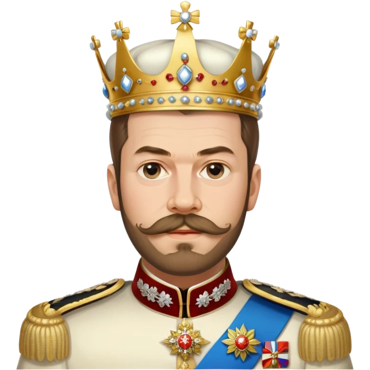 Russian tsar Nicholas II, regal attire, mustache and beard, crown, historical, detailed emoji