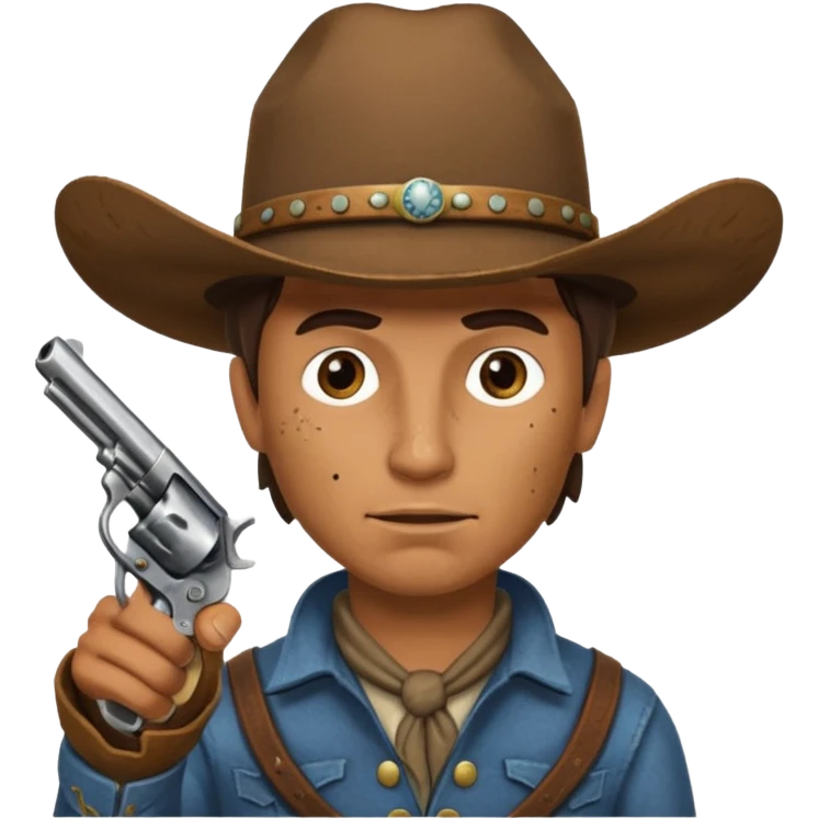A cowboy pointing his revolver in your face  and saying, "Give me your money." emoji