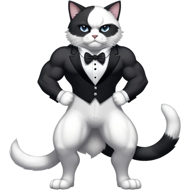 Black and white Super muscular Buff sigma Gigachad cat full body tuxedo colored  emoji