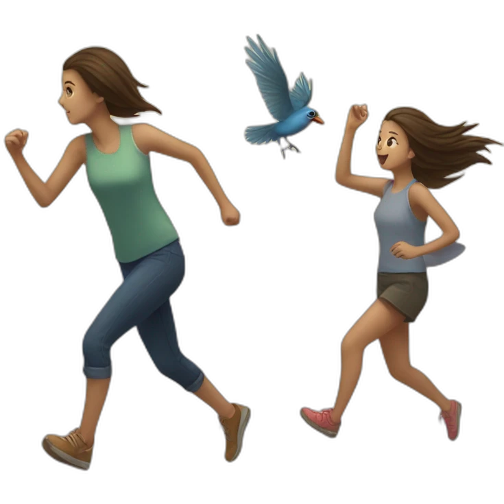 bird chasing girl emoji
