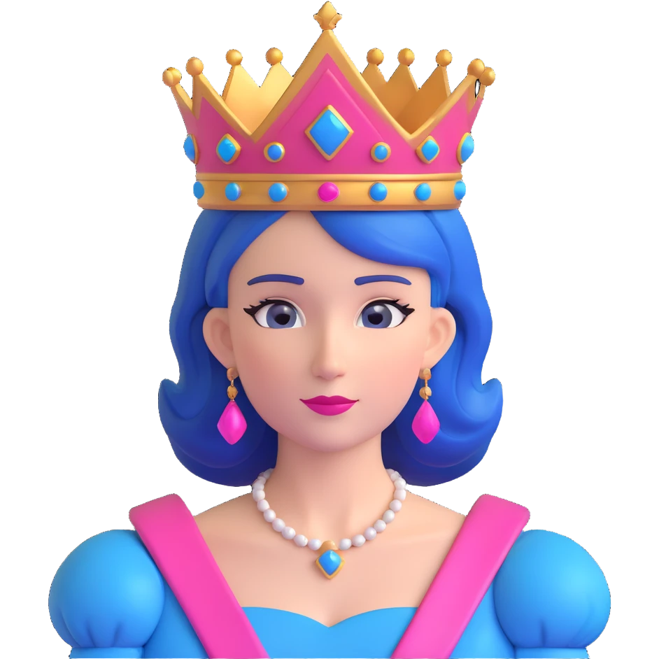 queen with pink and blue hair and a queen crown emoji