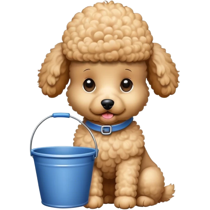 a cute poodle wears a bucket on head emoji