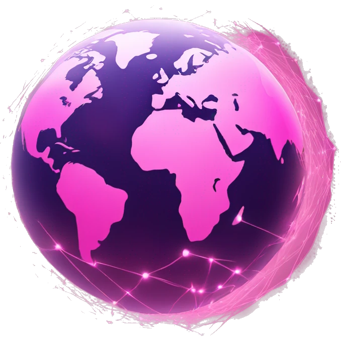 Pink and light pink, sparkly connected fiber optic, network, world globe   emoji