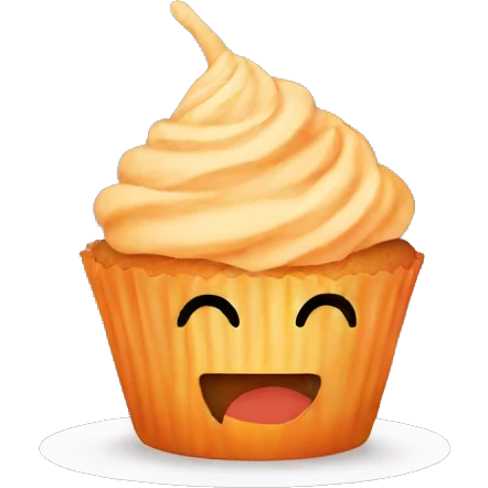 Orange cupcake with a happy face emoji