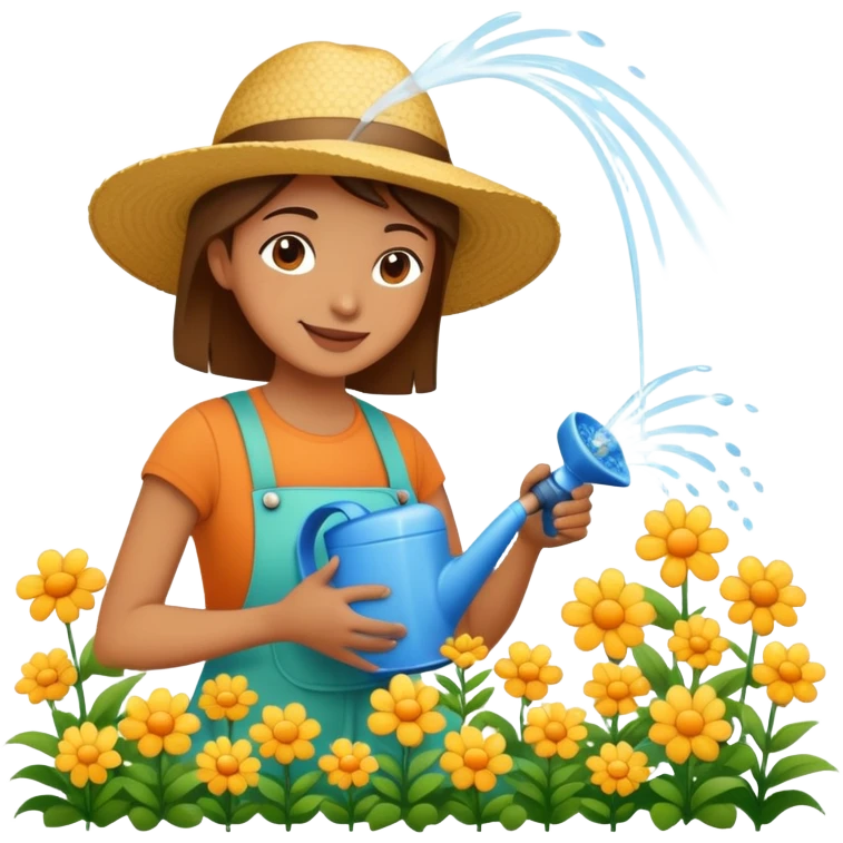 person watering flowers in a garden, happy and caring emoji