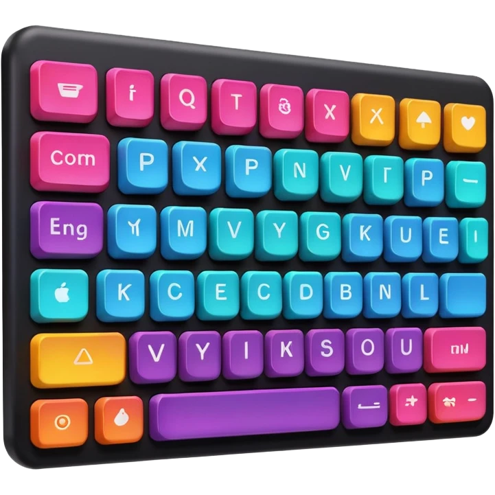 mechanical keyboard with keys illuminated in various vibrant colors, apple emoji style emoji