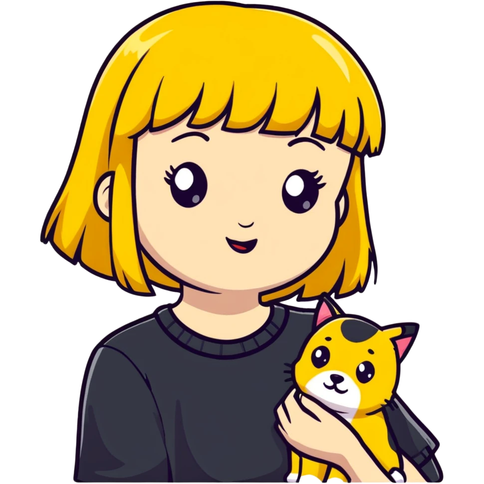 Girl with yellow bangs with pets emoji