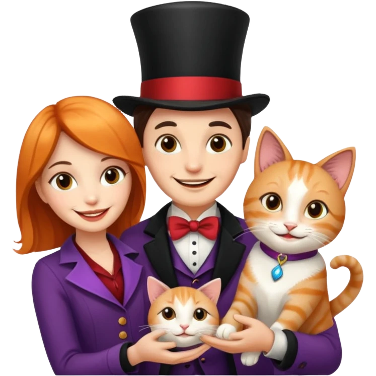 magician couple and their pet cat emoji