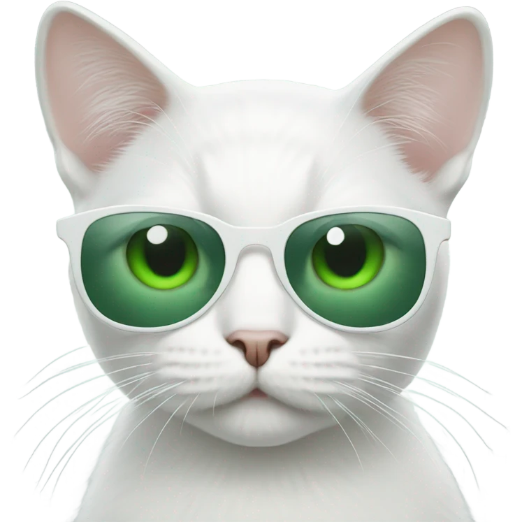White Cat with sunglasses and green eyes emoji