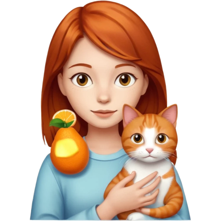 Reddish brown hair girl with orange cat emoji