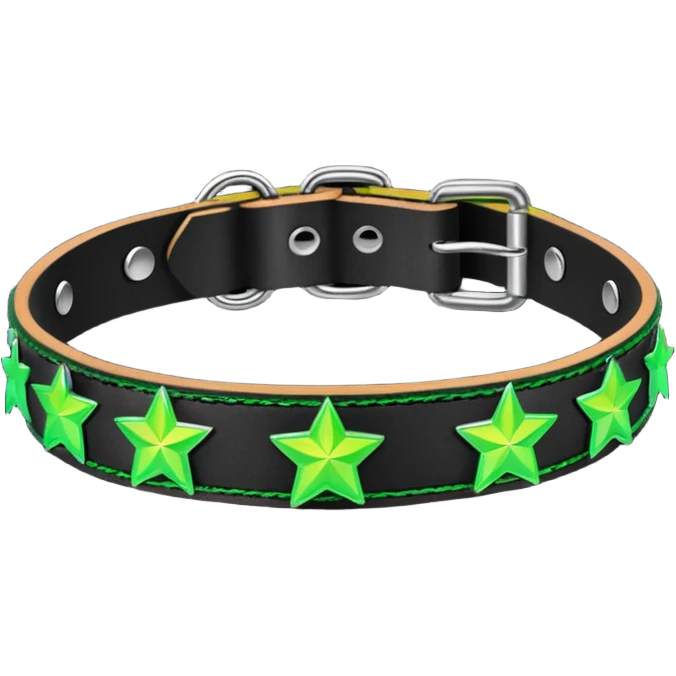 black iridescent thick plastic leather embroidered collar with neon-green stars and lime-green chains on it   emoji