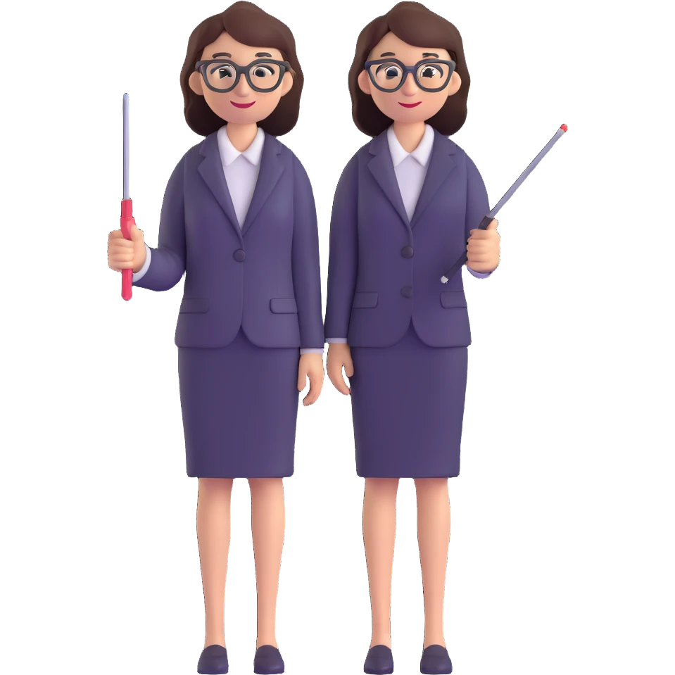 full body profesora with glasses and pointer emoji