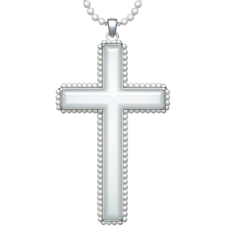 Elegant emoji icon of a white cross made of white beads, glossy surface, and white bead chain subtle shadows, pure white palette emoji
