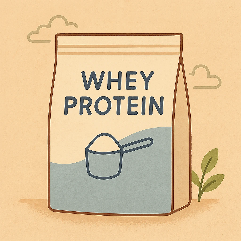 whey protein pouch, modern packaging, clean label, minimalistic, bold font, scoop icon, white and blue color scheme emoji