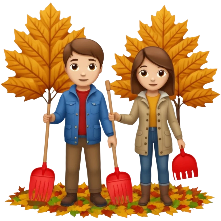a couple man and woman both brown hair light skin racking leafs emoji