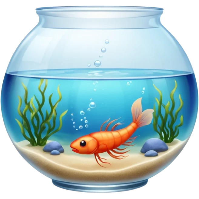 Fish Bowl Aquarium with a single Sea Monkey Atremia Shrimp in it emoji