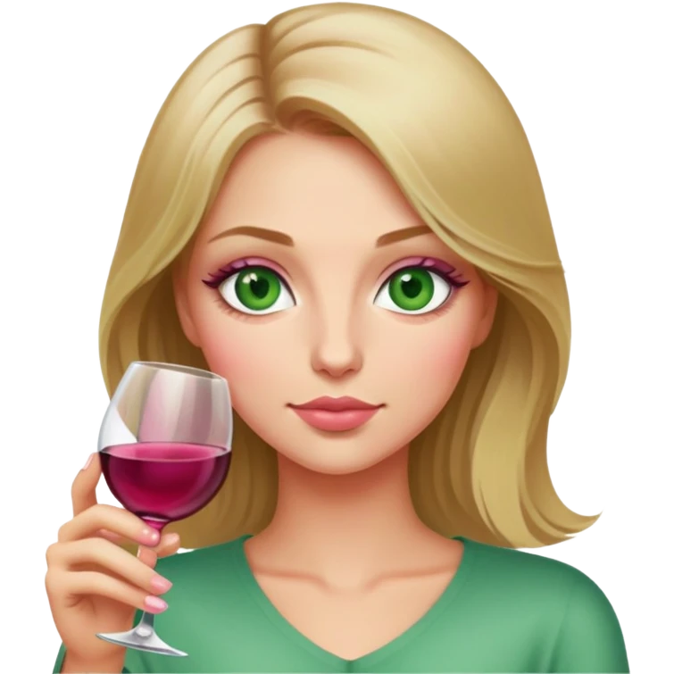 Dirty blonde woman with green eyes drinking pink Wine  emoji
