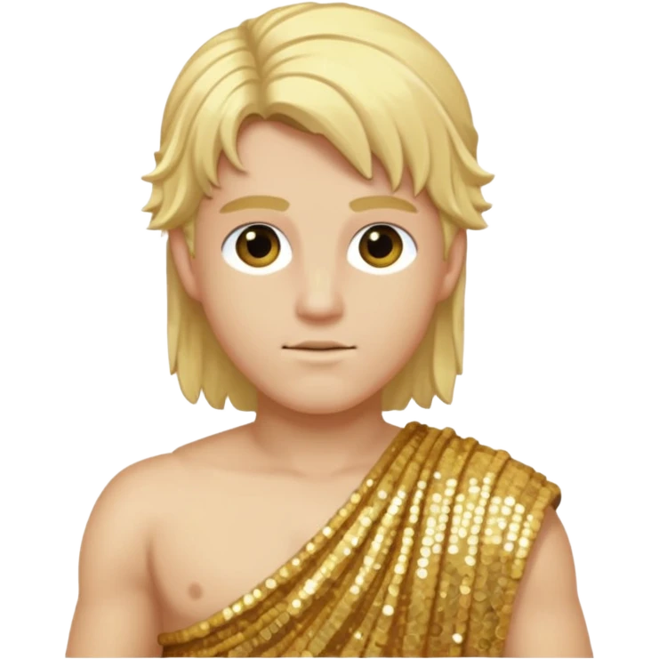 Apollo from Roman Deities with long blonde hair, gold sequin toga emoji