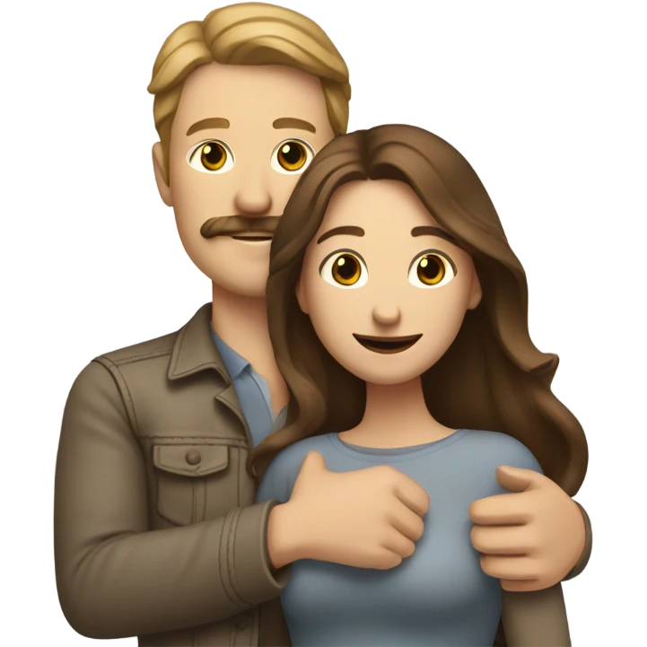 White man with brown hair and mustache hugging beautiful lighter skinned woman with long brown hair emoji