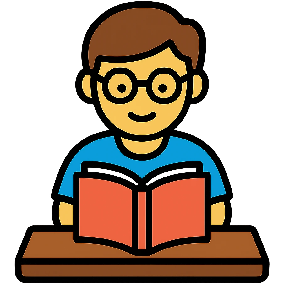 Student reading book at desk emoji