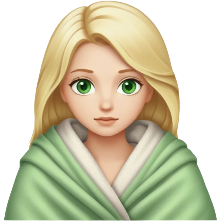 Beautiful white girl with and blonde with green eyes wrapped in a blanket  emoji