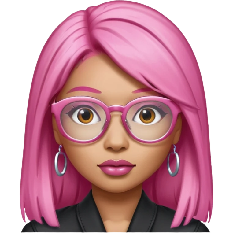 Rapper Nicki Minaj pink hair wear glasses emoji