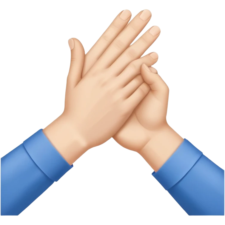 Close-up of a handshake gesture, both hands wearing blue shirt sleeves emoji