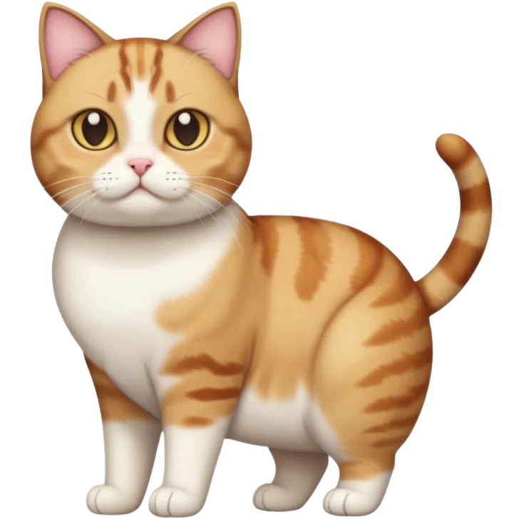 full body torbie and white cat with small head and short but chubby body emoji