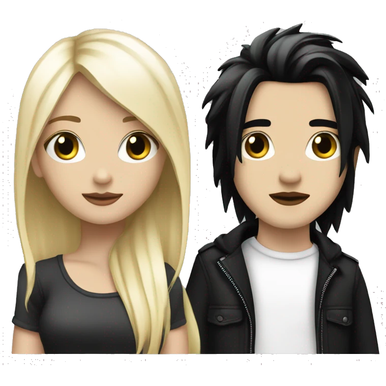 Emo girl with black hair and blonde highlights, walking with a white male with blonde hair ￼ emoji