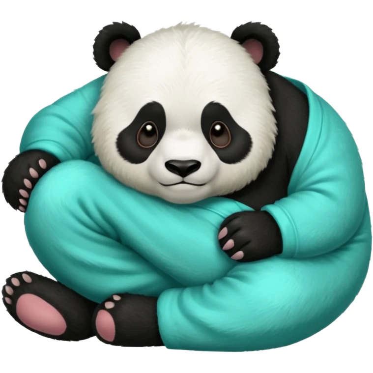 make a cute DARK GREEN PANDA with some furry cyan pjs laying down emoji