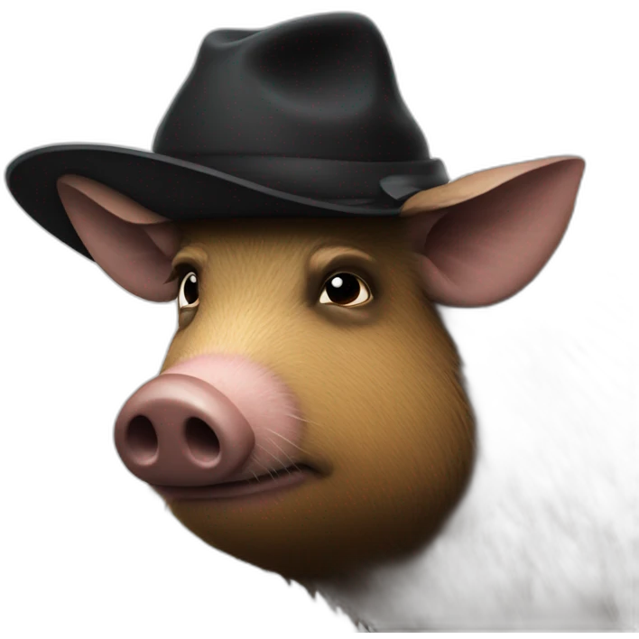 Sad brown stubble boar in a black winter hat emoji