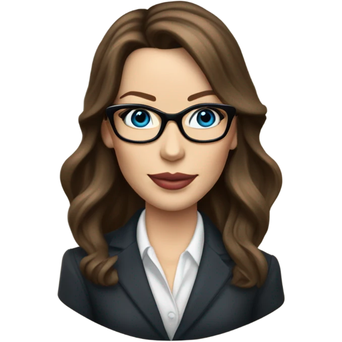 Lifelike Kate Beckinsale blue eyes wearing glasses in a business dress drinking a cup of tea  emoji