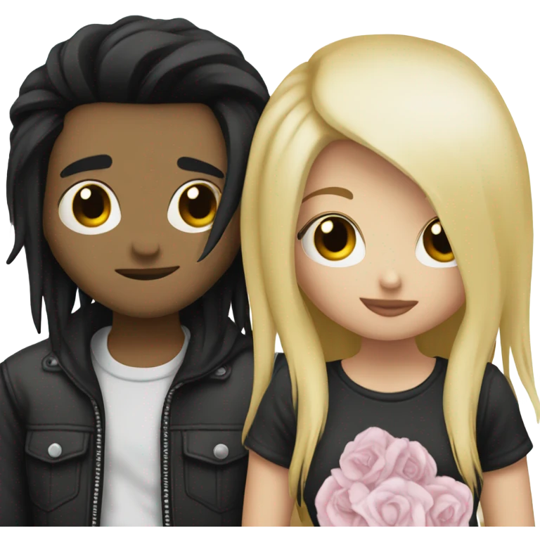 Emo couple hugging  piercings guy with emo hair black lip rings hair and girl with blonde hair emoji