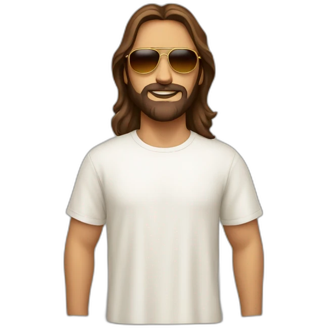 Jesus with brown aviators and tshirt emoji