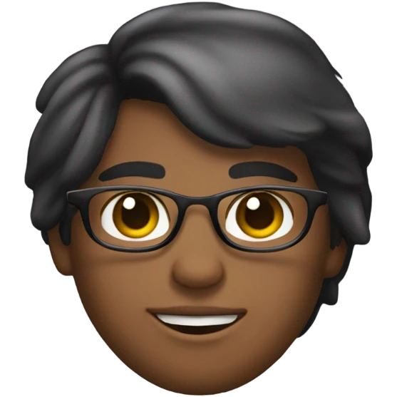 Emoji de una joven con pelo negro y reflejos rubios, lentes rosas transparentes emoji