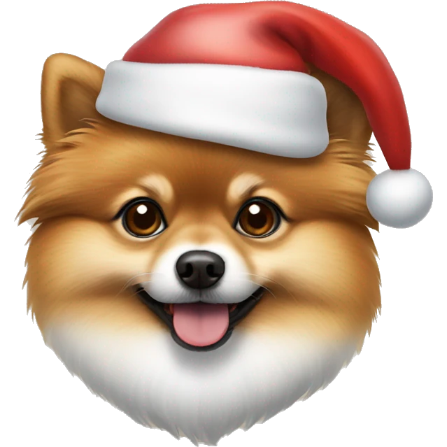 Pomeranian brown wearing Santa hat emoji