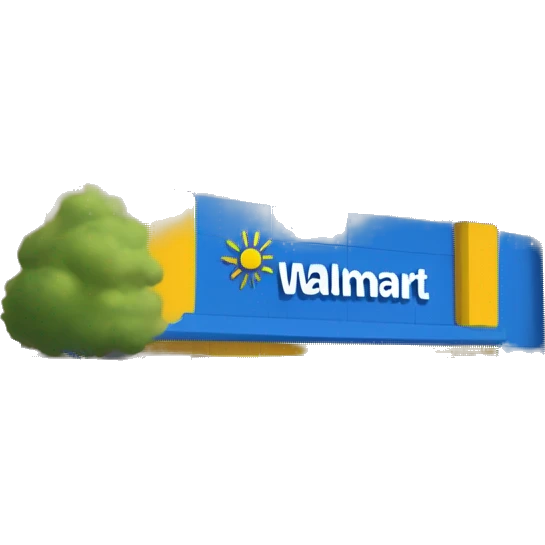“Exterior of a Walmart store with the sunburst logo above the entrance, blue facade with yellow accents, large sliding glass doors, and shopping carts lined up outside, capturing the look of a busy retail supercenter.” emoji