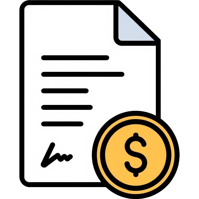 financial document contract with signature line and money symbol emoji