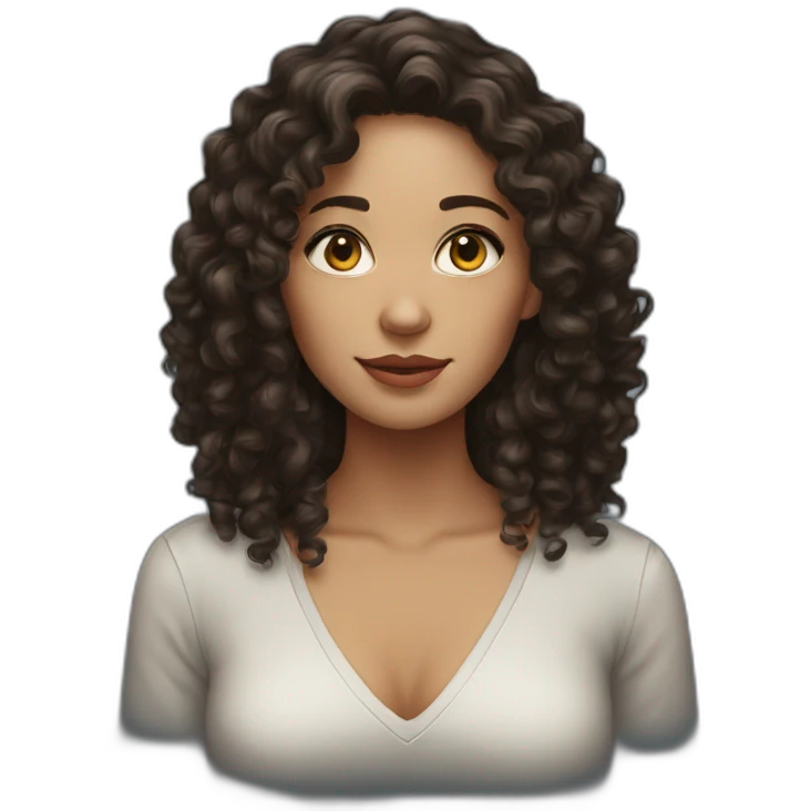 Woman long dark curly hair with hazel eyes emoji
