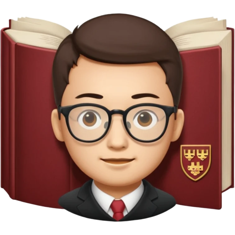 book with Harvard crest and small face with glasses symbolizing Ivan Zhang in emoji style emoji