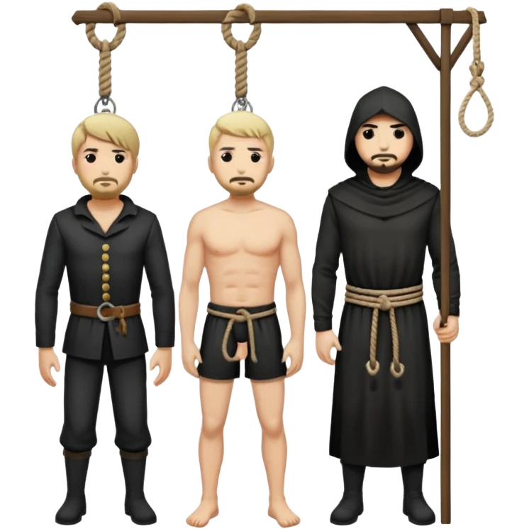 man at the gallows with tope around his neck and executioner standing to the left with rope in hand emoji