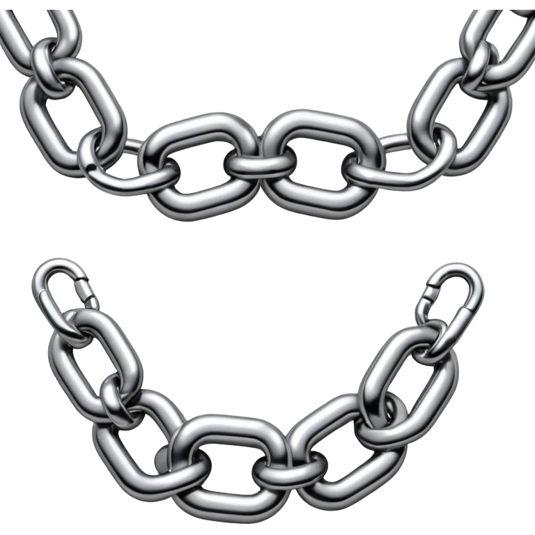 A thick luxury chain emoji made of liquid silver chrome, smooth rounded links, glossy metallic reflections, heavy swag aesthetic, minimalistic iOS emoji style, centered, clean white background emoji
