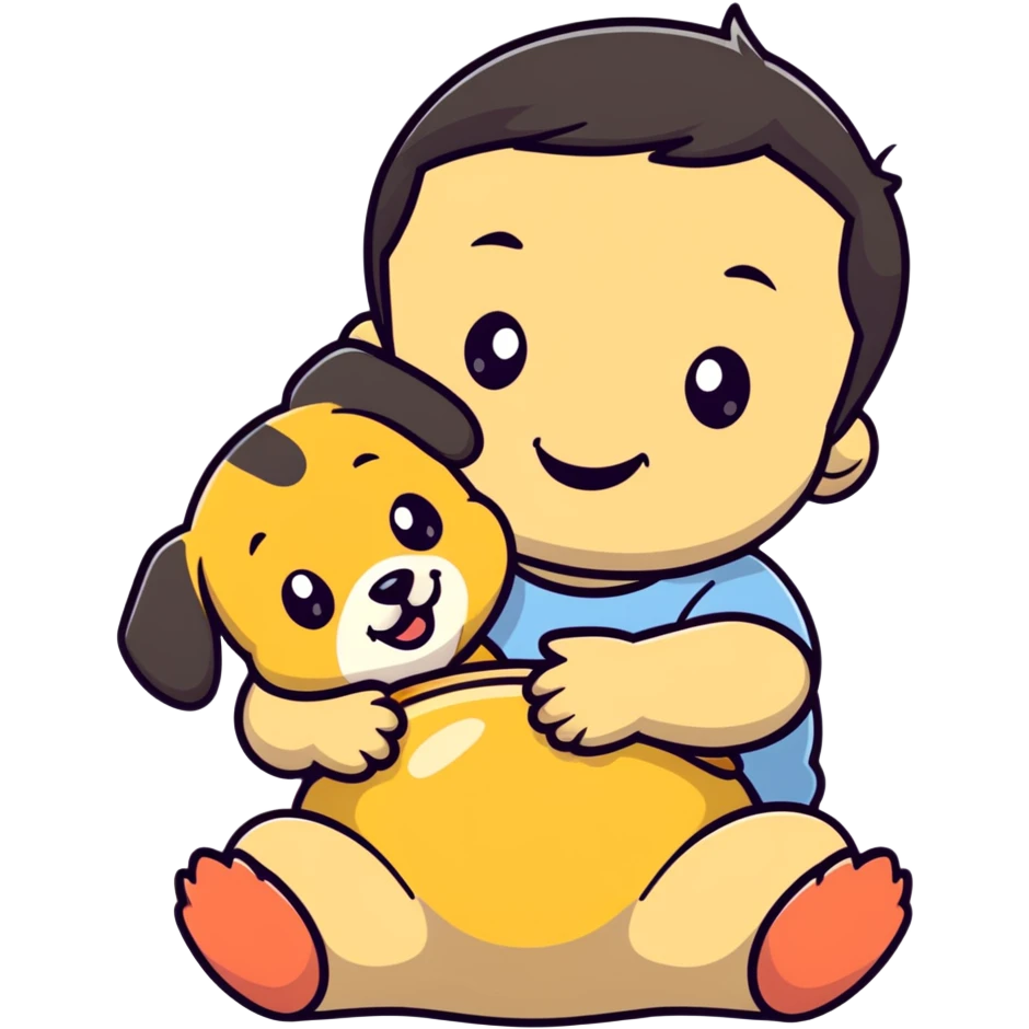 Baby holding a dog  emoji