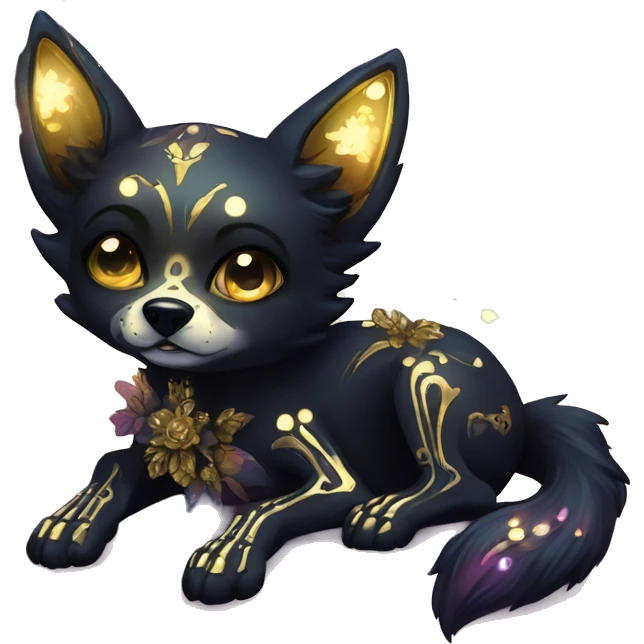 Black iridescent dog fox zombie skeleton gold mechanical nebula galaxy stars flowers fairy lights vintage emoji