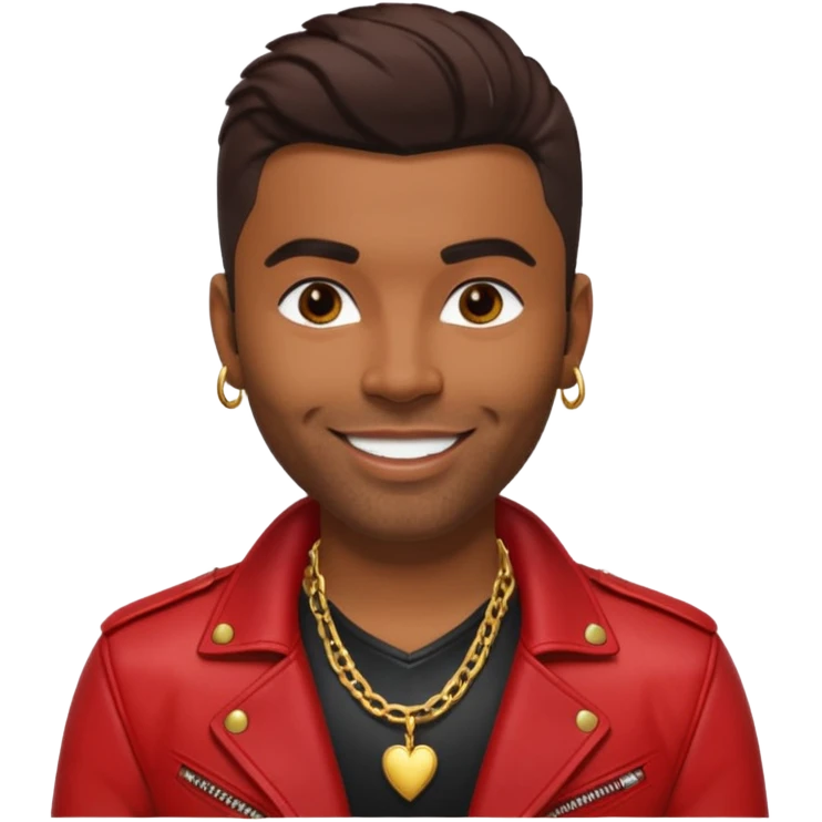Ginuewine with dark brown hair, chest with necklace, red jacket emoji