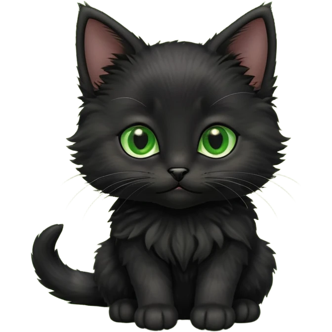 A photo-realistic digital illustration of a cute black kitten emoji