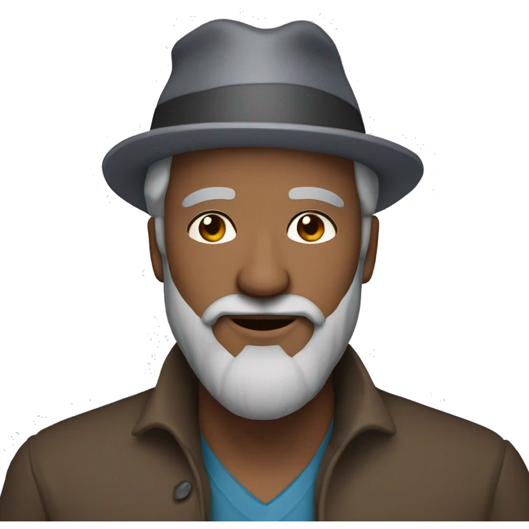Medium skinned man with gray hair and beard and brown eyes wearing a birthday party hat emoji