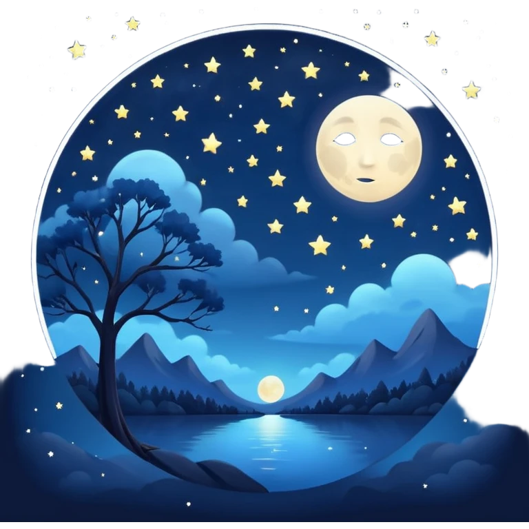 calm night sky, glowing stars and moon, circle avatar, moon has no face emoji
