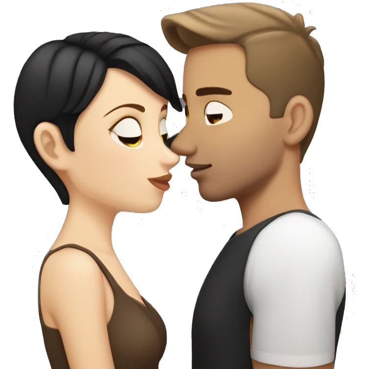 Brunette white girl kissing tan man with black short hair  emoji